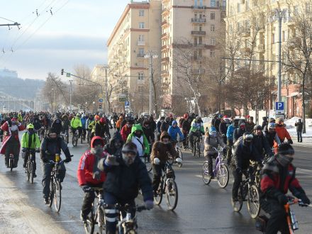 Зимний велопарад в Москве при –27!